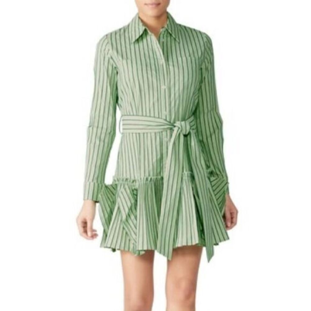 ALEXIS Green Phaedra Button-down Striped Mini Shirt Dress MEDIUM